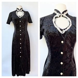 Sold// 1980s Gothic Long Front Button All that Jazz Dress Small to Medium